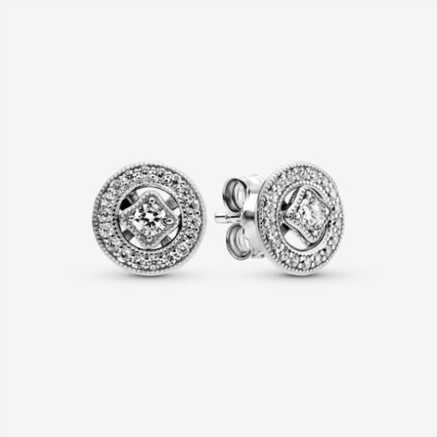 Vintage Circle Stud Earrings Pandora Sterling Silver